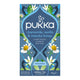 Pukka chamomile, vanilla & manuka honey tea packaging on a white background.