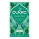 Pukka three mint herbal tea packaging on a white background.