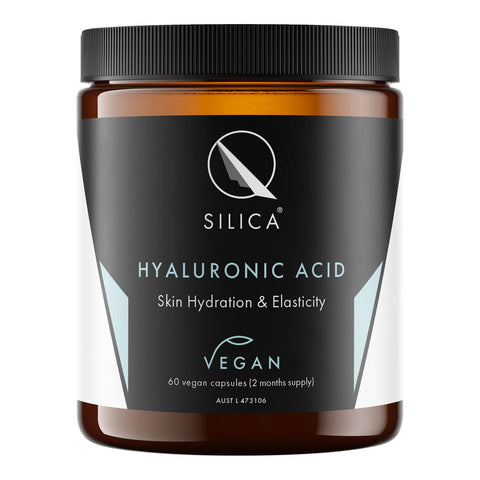 Qsilica Hyaluronic Acid 60 vegan capsules. For skin hydration & elasticity.