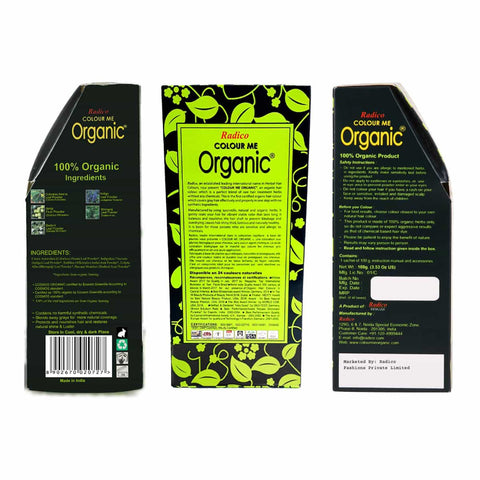 Three packaging boxes of Radico Colour Me Organic product on a white background.