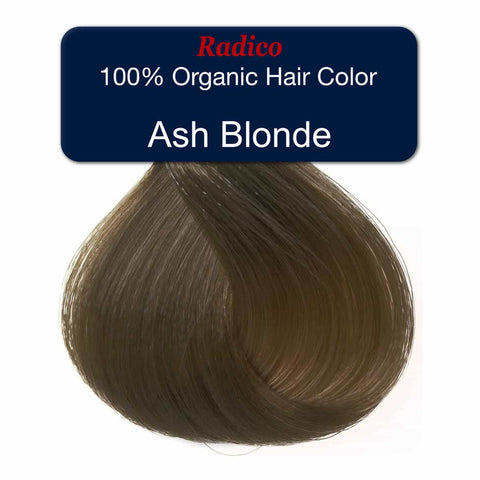 Ash blonde hair color swatch with Radico branding on a white background.