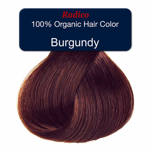 Burgundy hair color swatch with 'Radico' label on a white background