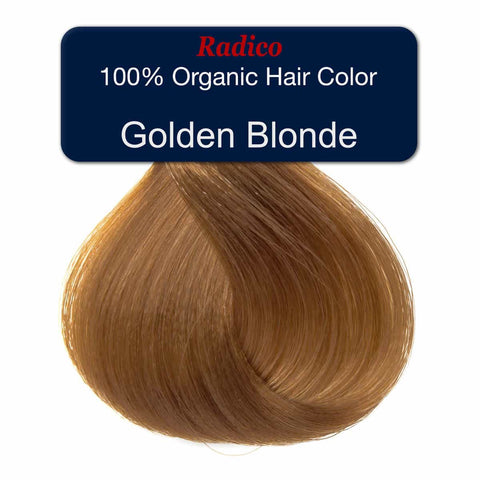 100% Organic Hair Color Golden Blonde by Radico on a white background.