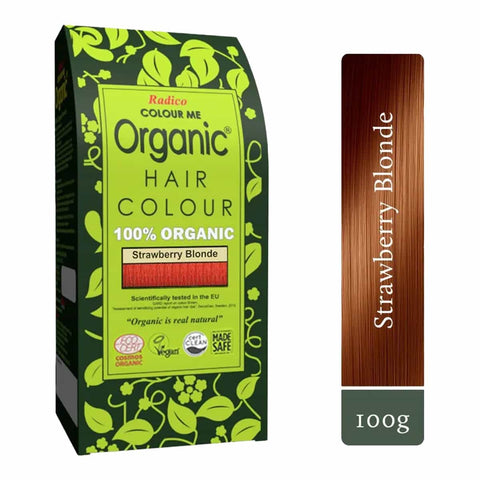 Organic hair color package with green and brown design, featuring 'Radico Colour Me Organic' brand.