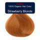 Strawberry blonde hair color with Radico branding on a white background.