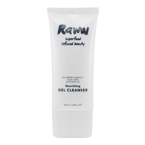 White tube of Raww Nourishing Gel Cleanser 100ml on a white background.