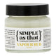 Jar of 'Simple as that' baby vapour rub with a black lid on a white background