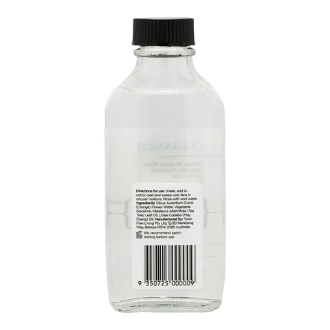 Clear bottle with black cap on a white background
