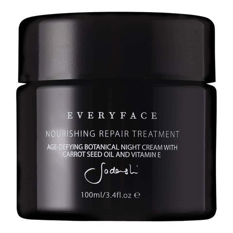 Black jar of Sodashi Nourishing Repair Treatment on a white background.