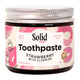 Jar of Solid Toothpaste Strawberry with Fluoride on a white background