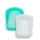 Aqua and clear stasher pocket set of silicone reusable pouches.