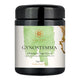 A black jar of SuperFeast Gynostemma adaptogenic longevity tea, featuring a white label with a light green watercolor design and gold accents.