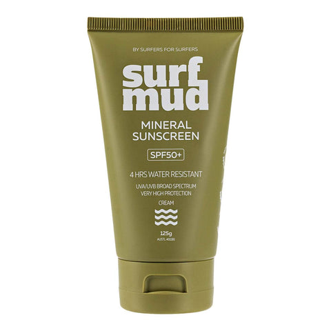 125g tube of surf mud mineral sunscreen on a white background