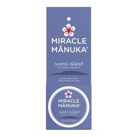Miracle Manuka botanical skin balm packaging on a white background. 15g travel size.