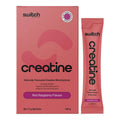 Switch Nutrition Creatine Monohydrate box and sachet package with red raspberry flavour on a white background