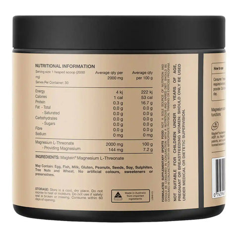 Nutritional information label on a supplement container