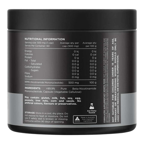 Nutritional information label on a supplement container.