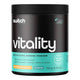 Black 150g container of Switch Nutrition Vitality greens powder on a white background. Mango passionfruit flavour. Supports gut health & digestion.