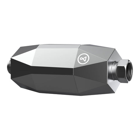 Side view of Tappwater ShowerPro Diamond Filter. Removes impurities from water to protect skin and hair.