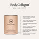 Body collagen chocolate flavour with product information.