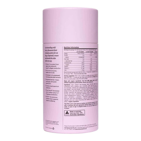 Back of collagen boost container. Made in Australia. 