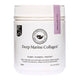 Container of The Beauty Chef Deep Marine Collagen with a white label on a white background. Berry flavoured.