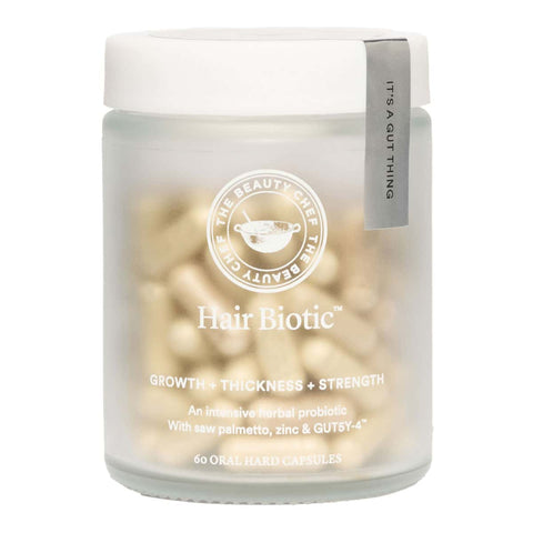 The Beauty Chef Hair Biotic supplement  60 capsules container with visible text.