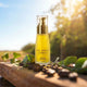 Skincare bottle labeled 'The Jojoba Company Ultimate Youth Potion' on a wooden surface with natural background