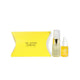 Set of skincare products from The Jojoba Company with a yellow pillow-shaped box on a white background.