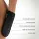 Three Warriors Eco-Friendly Tanning Mit infographic - prevents streaks, protects hands from staining, double-sided. 