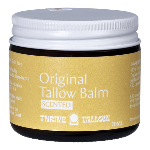 Jar of Thrive Tallow Original Tallow Balm - Scented 70ml on a white background.