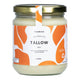 Jar of Thrive Foods tallow with an orange and white label on a white background.