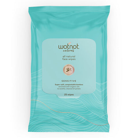 Wotnot All Natural Face Wipes - Sensitive 25 Wipes - Eco-Friendly Travel Essentials