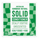 Solid Conditioner Scalp Soothe Unscented packaging, featuring a green and white checkered design with text indicating it is Australian handmade natural and suitable for scalp issues and kids.