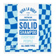 Viva La Body Australian Handmade Natural Solid Shampoo package, featuring a white central label with blue text, flanked by blue and light blue checkered patterned side panels.