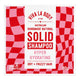 Viva La Body Australian Handmade Natural Solid Shampoo packaging, featuring a white central label with red and pink text, flanked by red and pink checkered patterned borders.