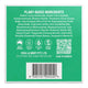 The back of a Viva La Body product box or packaging insert, featuring a bright green background with white text listing plant-based ingredients, certification icons, a QR code, and a barcode.