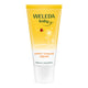 A 30ml squeeze tube of Weleda Baby Nappy Change Cream with a yellow-to-white gradient design, featuring a ladybug and flower illustration, on a plain white background.