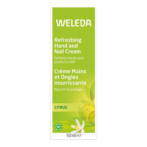 Weleda refreshing hand and nail cream packaging on a white background