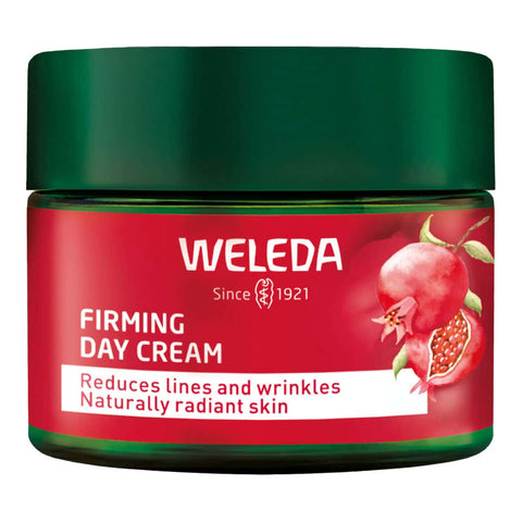 Weleda Firming Day Cream 40ml jar with red label & green lid on a white background.