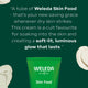 Weleda Skin Food tube with testimonial text on a green background.