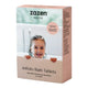 Zazen Water Infinity Bath Tablets packaging box, featuring a smiling child in a bathtub on the front, with a peach and white design and product details printed on the side.
